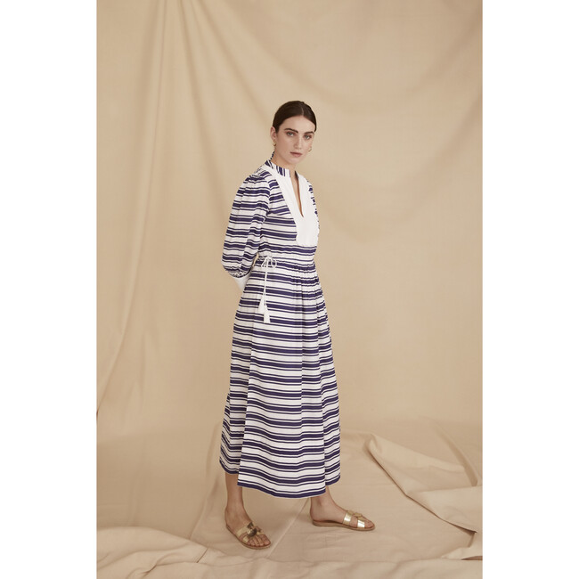 Women's The Scallop Bib Dress, Blue & White Stripe - Seraphina London Mommy  & Me Shop | Maisonette