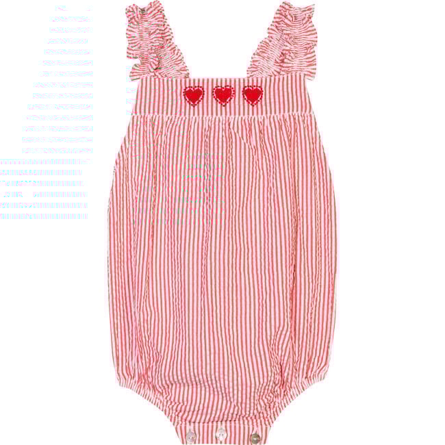 The Little Frilly Romper, Red & White Striped Seersucker