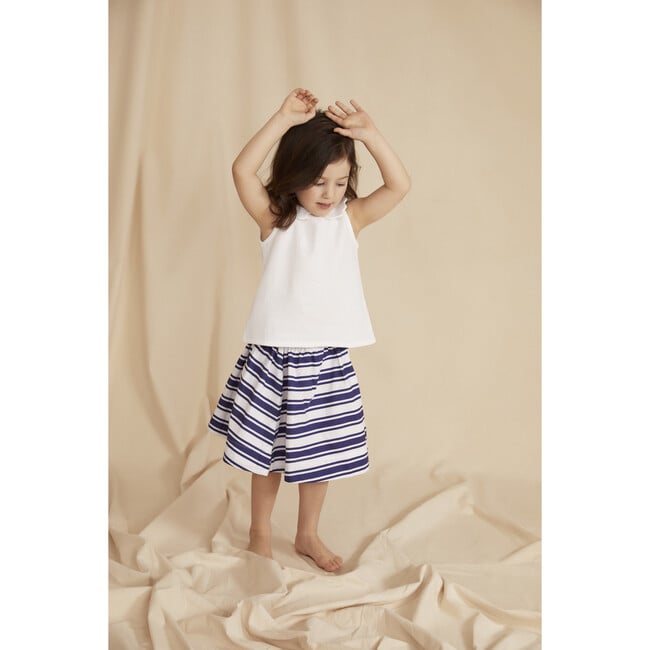 The Little Sleeveless Scallop Blouse, White Cotton Dobby