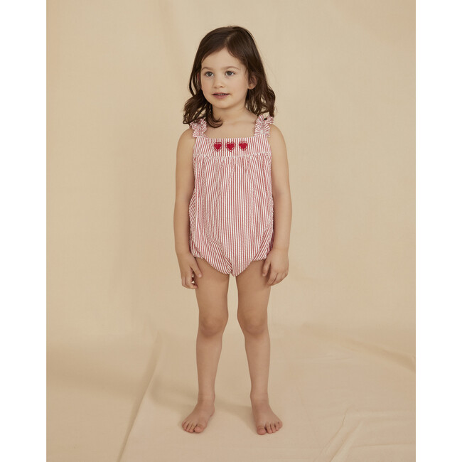 The Little Frilly Romper, Red & White Striped Seersucker - Rompers - 3
