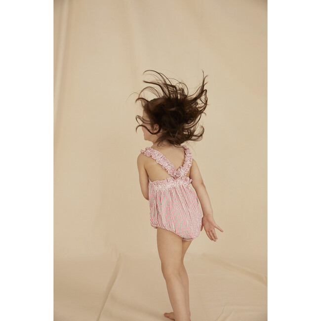 The Little Frilly Romper, Red & White Striped Seersucker - Rompers - 4