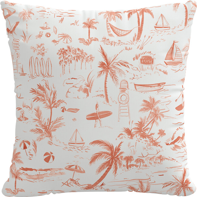 Beach Toile Decorative Pillow, Coral - Decorative Pillows - 1