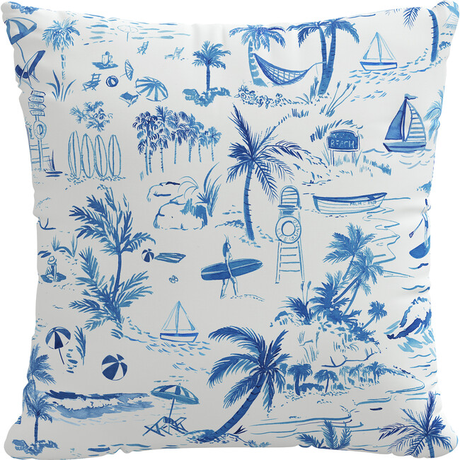 Beach Toile Decorative Pillow, Navy