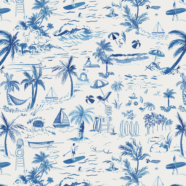 Beach Toile Outdoor Pillow, Navy - Decorative Pillows - 3