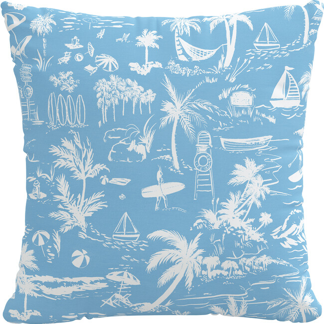 Beach Toile Decorative Pillow, Blue