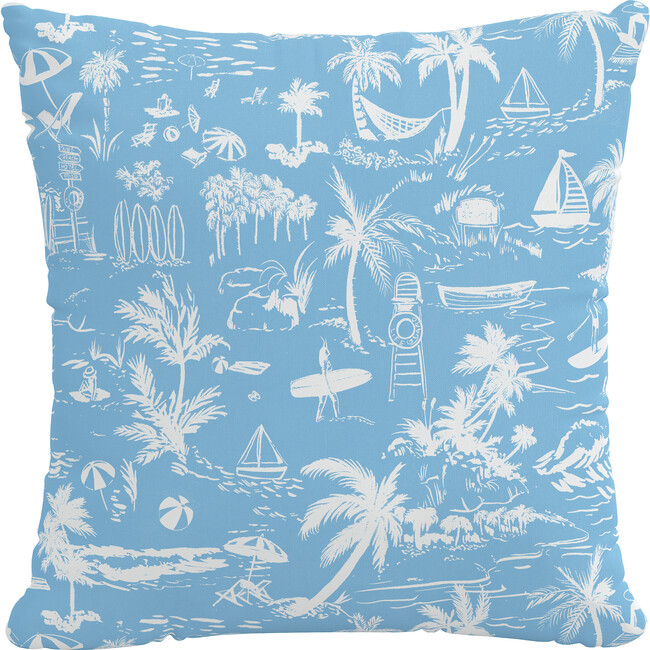 Beach Toile Outdoor Pillow, Blue