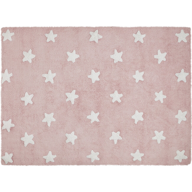 Stars Washable Rug, Pink/White