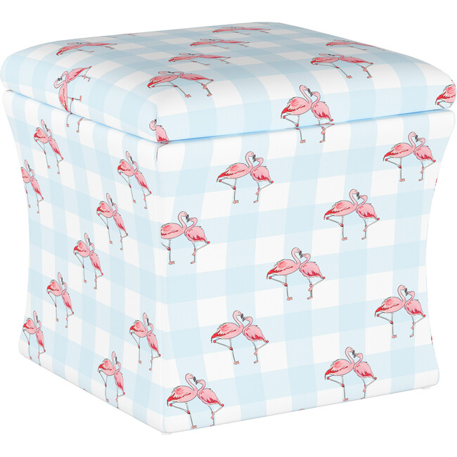 Storage Ottoman, Flamingo Gingham Blue - Ottomans - 5