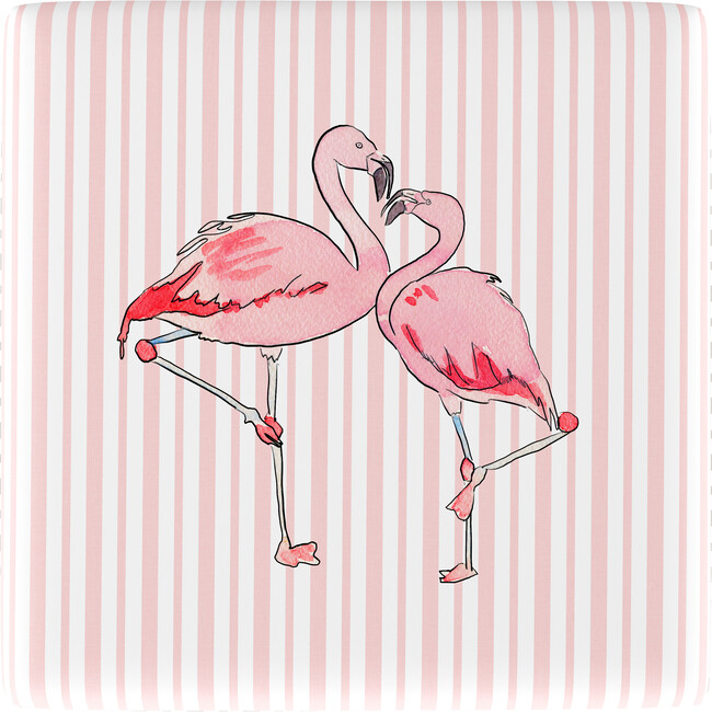Skirted Storage Ottoman, Flamingo Stripe Pink - Kids Seating - 3