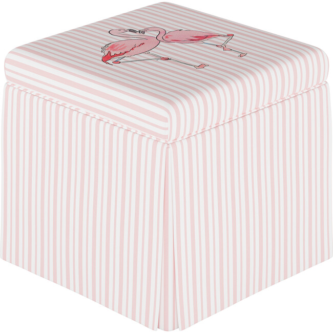 Skirted Storage Ottoman, Flamingo Stripe Pink - Kids Seating - 7