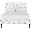 Platform Bed with Fancy Cone Leg, Malin Toile Blue - Beds - 1 - thumbnail