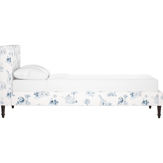 Platform Bed with Fancy Cone Leg, Malin Toile Blue