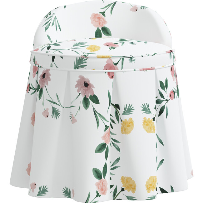 Aurora Kids' Skirted Vanity Stool, Kaleidoscope Floral Blush - Kids Seating - 1