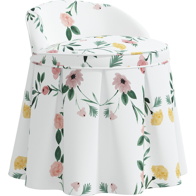 Aurora Kids' Skirted Vanity Stool, Kaleidoscope Floral Blush - Kids Seating - 2