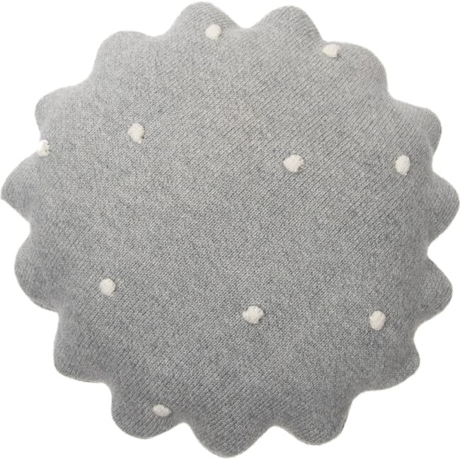 Round Knitted Biscuit Cushion, Grey