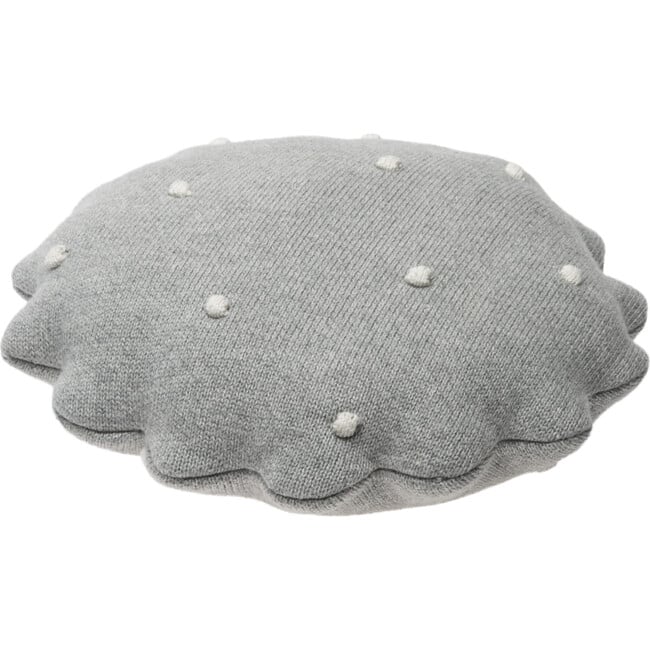 Round Knitted Biscuit Cushion, Grey