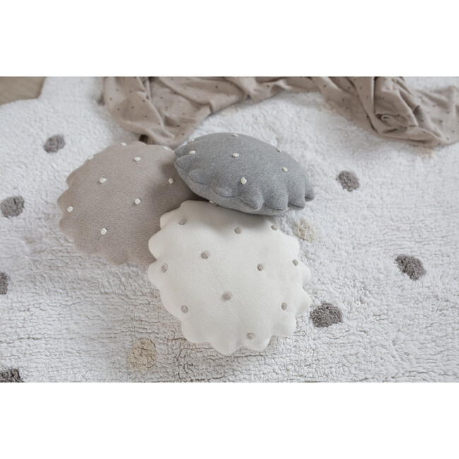 Round Knitted Biscuit Cushion, Grey - Decorative Pillows - 7