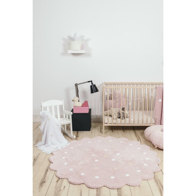 Little Biscuit Washable Round Rug, Pink - Rugs - 3