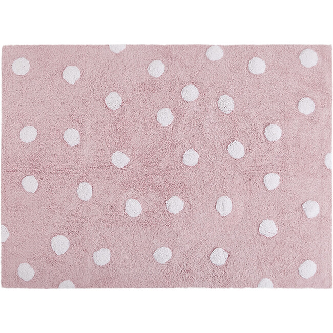 Polka Dots Washable Rug, Pink/White