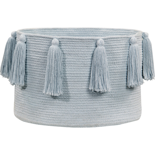 Tassels Basket, Soft Blue