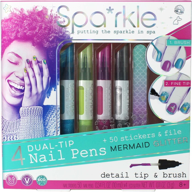 4 Dual-Tip Nail Pen Set, Mermaid Glitter