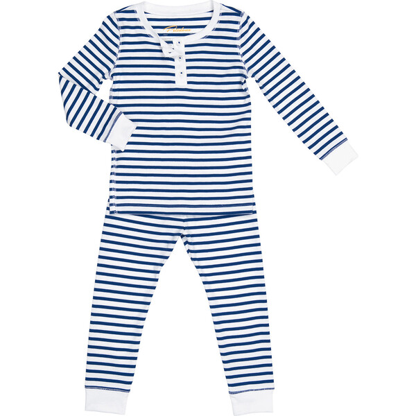 Nautical Stripes Long Pajamas, Navy - Petidoux Sleepwear | Maisonette