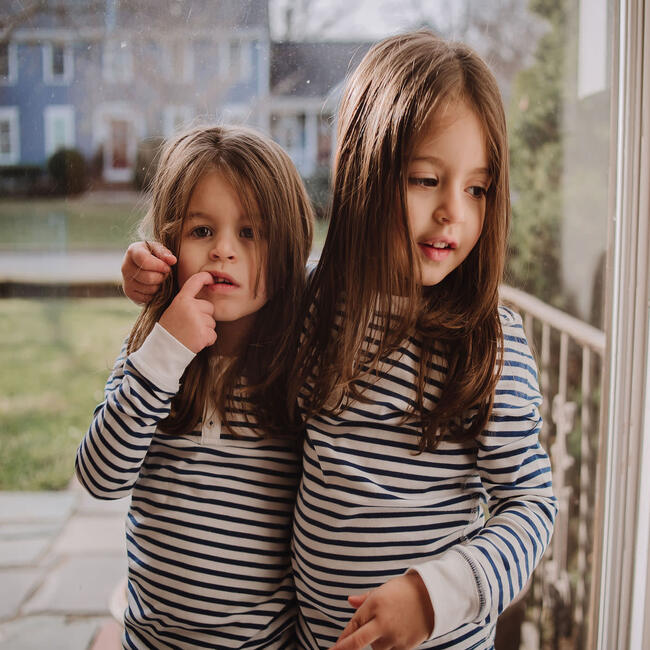 Nautical Stripes Long Pajamas, Navy - Pajamas - 2
