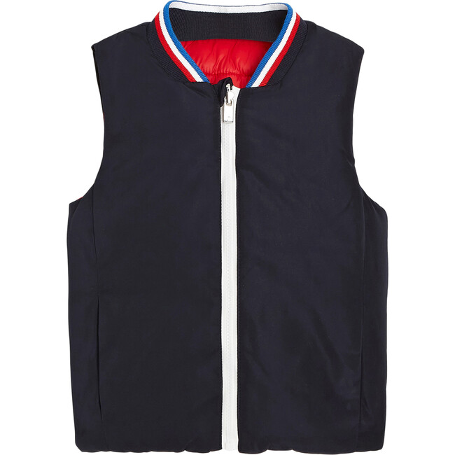 Toddler Sleeveless Reversible Puffer Jacket, Navy Blue