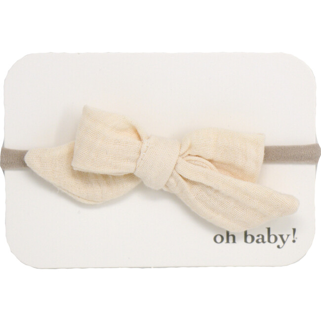School Girl Gauze Bow on Nylon Headband, Natural
