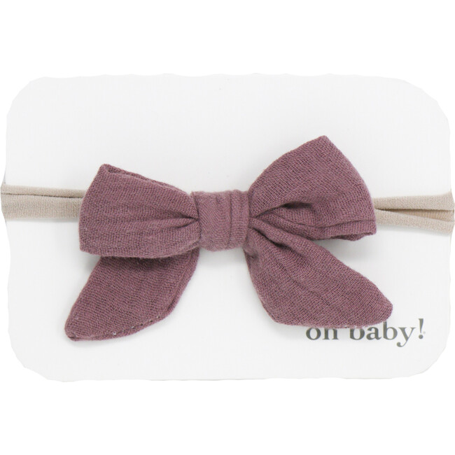 School Girl Gauze Bow on Nylon Headband, Thistle
