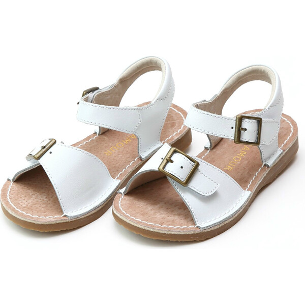 Olivia Leather Buckle Open Toe Sandal, White - L'Amour Shoes | Maisonette
