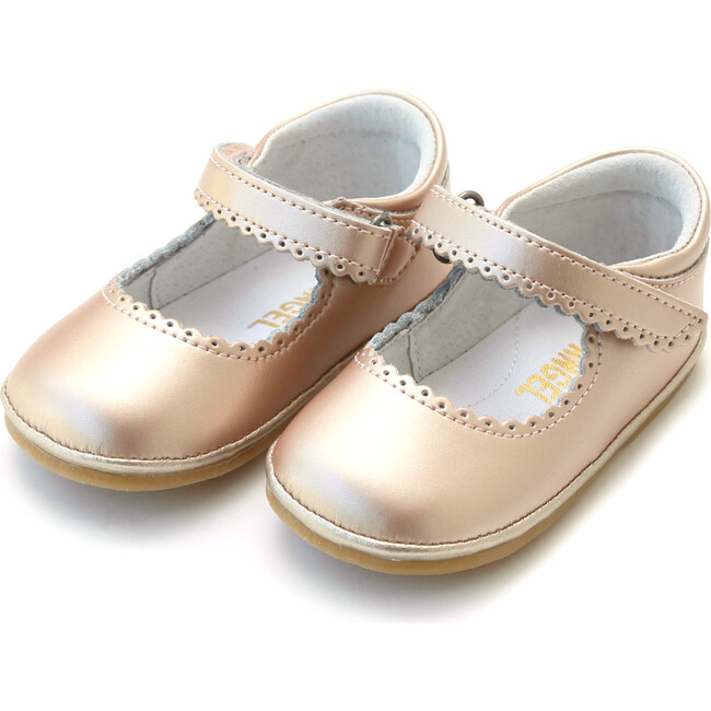 *Exclusive* Baby Cara Metallic Scalloped Leather Mary Jane, Pink Gold