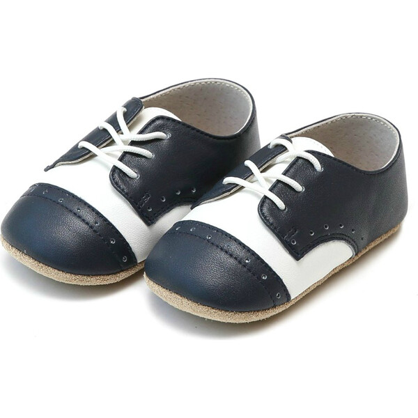 Bentley Leather Saddle Crib Shoe, White & Navy - Angel Shoes Shoes ...