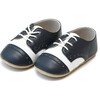 Bentley Leather Saddle Crib Shoe, White & Navy - Crib Shoes - 1 - thumbnail