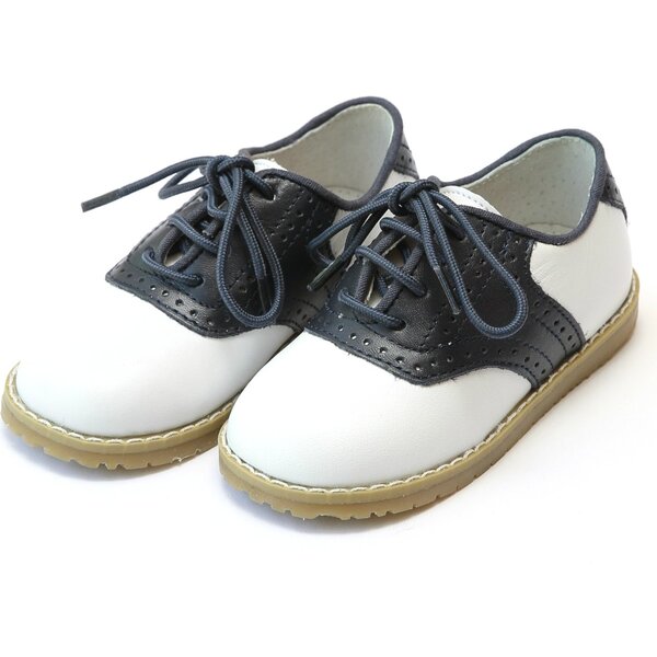 Luke Two Tone Leather Saddle Shoe, White/Navy - L'Amour Shoes | Maisonette