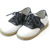 Luke Two Tone Leather Saddle Shoe, White/Navy - Loafers - 1 - thumbnail