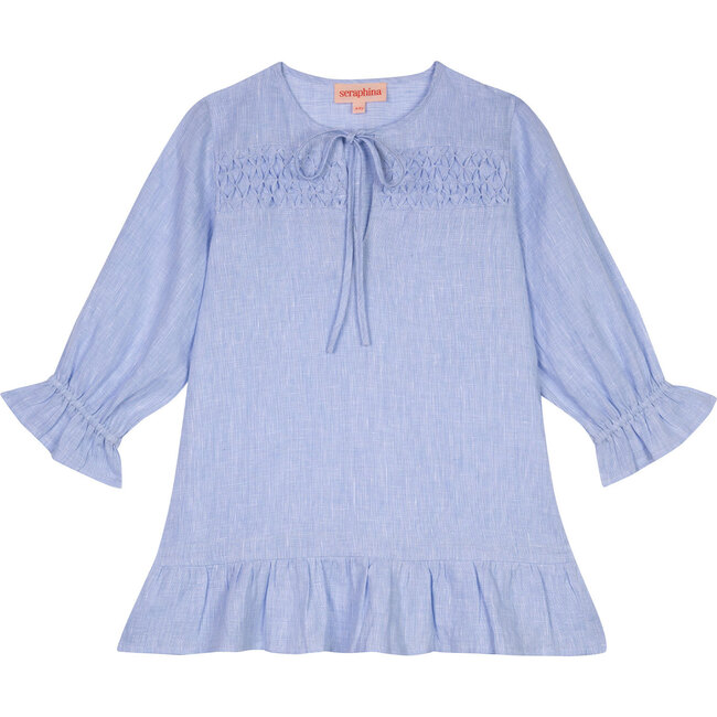 The Little Smocked Kaftan, Blue Linen Chambray