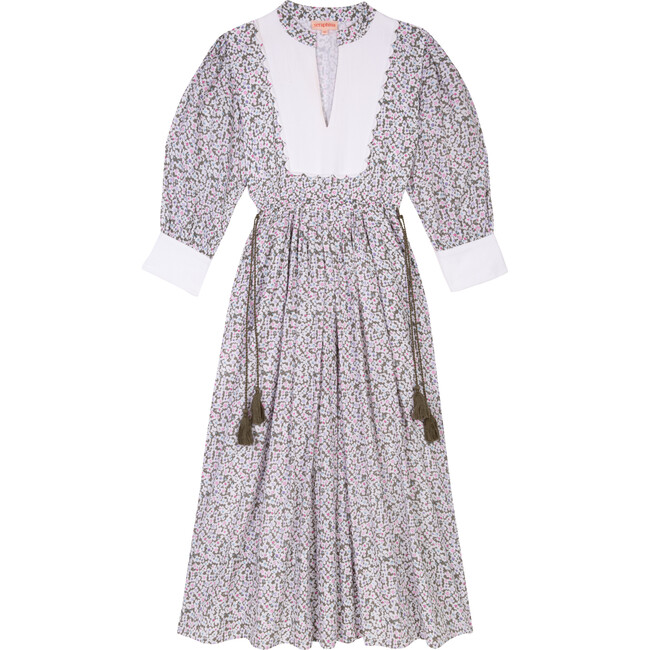 Women's The Scallop Bib Dress, Khaki Floral - Dresses - 1