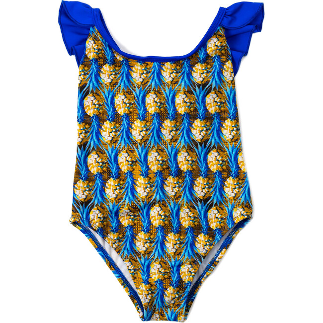 Ruffle Crisscross Swim, Blue Pineapple - One Pieces - 1