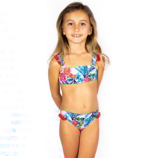 Ruffle Bikini, Blue Hibiscus Red