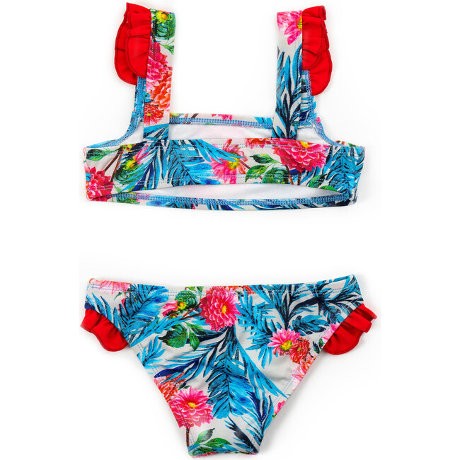 Ruffle Bikini, Blue Hibiscus Red - Two Pieces - 4