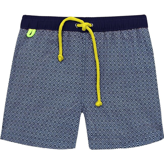 Men's Azulejos Swim Trunks, Navy - Swim Trunks - 1