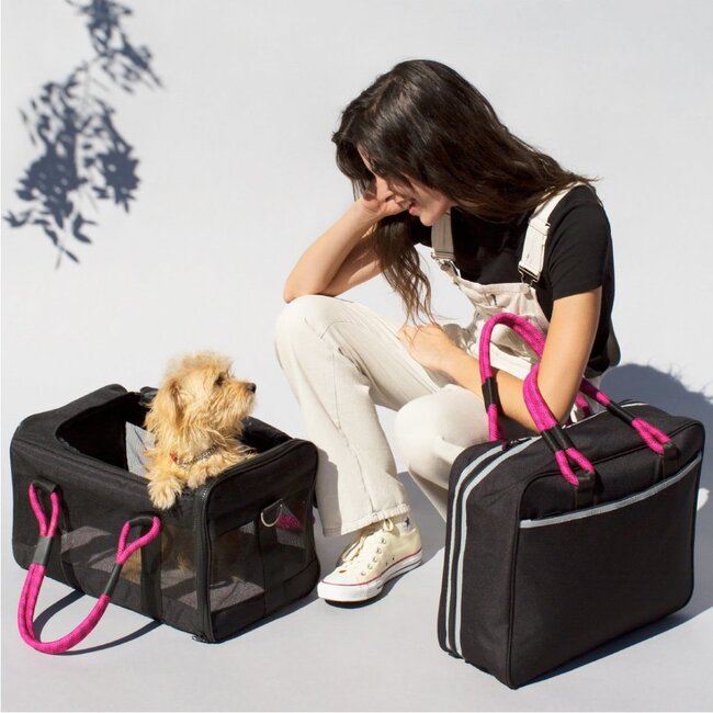 Pet Travel Bag, Black and Magenta - Pet Carriers & Totes - 2