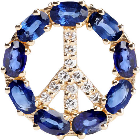 Pendant Peace Sign with Natural Blue Sapphire 18kt Solid Gold - Necklaces - 1