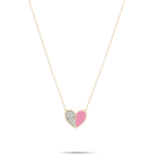 Pink Ceramic Pavé Folded Heart Necklace - Necklaces - 1