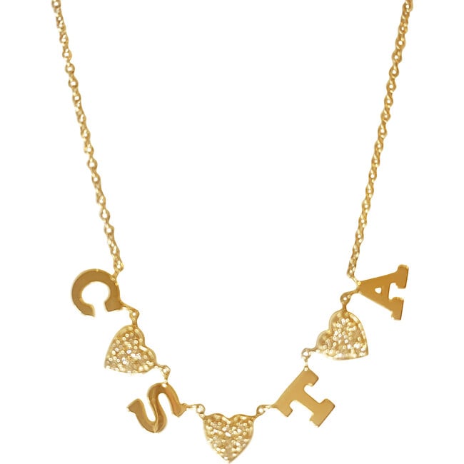 Initial Necklace with Diamond Hearts
