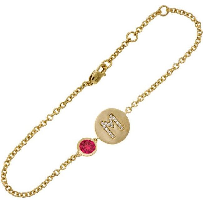 14k Yellow Gold Personalized Birthstone Bracelet, Ruby
