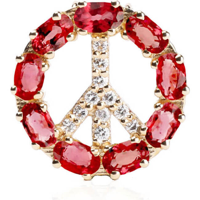 Pendant Peace Sign with Natural Ruby 18kt Solid Gold - Necklaces - 1