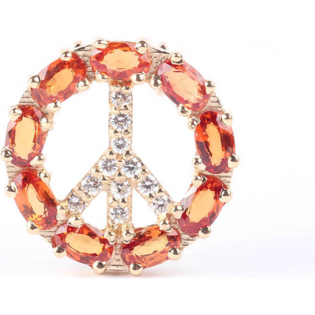 Pendant Peace Sign, Orange Sapphire 18kt Solid Gold - Necklaces - 1