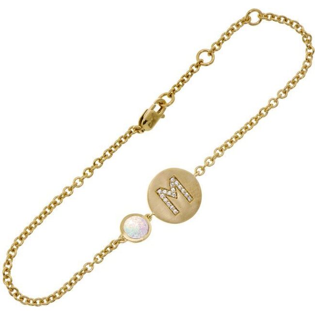 14k Yellow Gold Personalized Birthstone Bracelet, Opal - Bracelets - 1